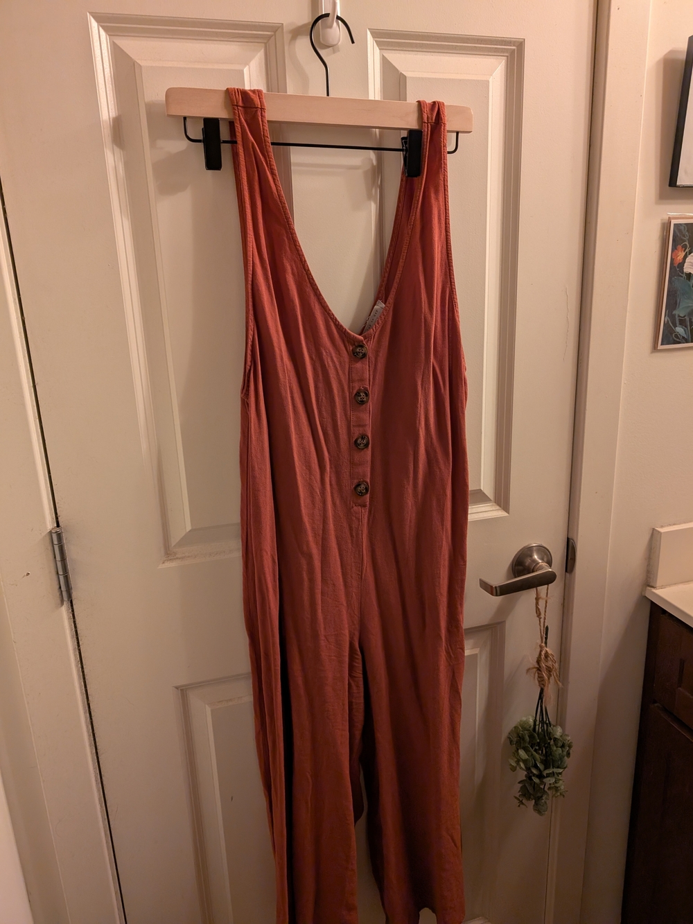 Blu Pepper Rust Button-Front Wide-Leg Jumpsuit